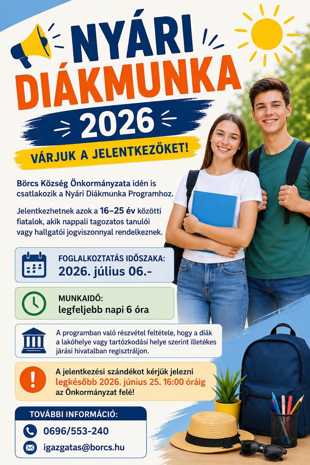 Felhívás - nyári diákmunka 2026.